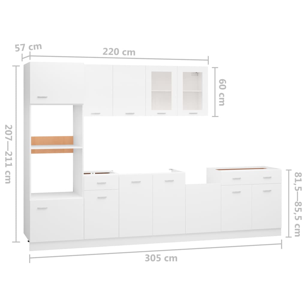 Kitchen cabinet set, 7 pc., white, wood