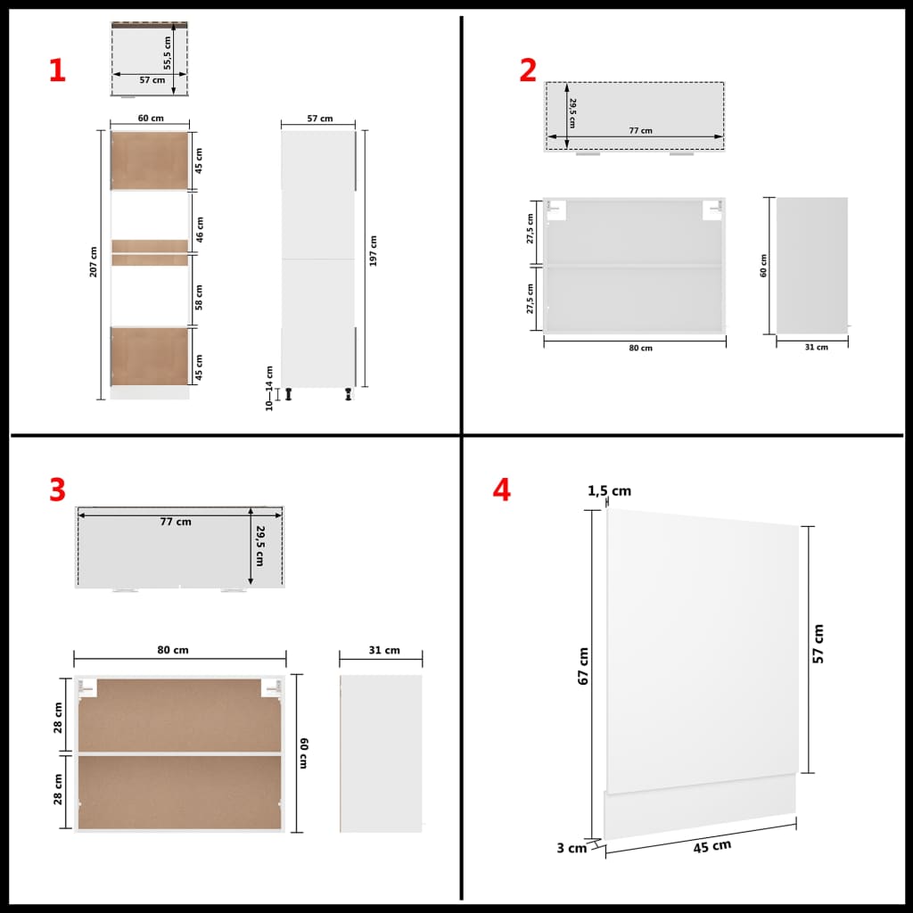 Kitchen cabinet set, 7 pc., white, wood