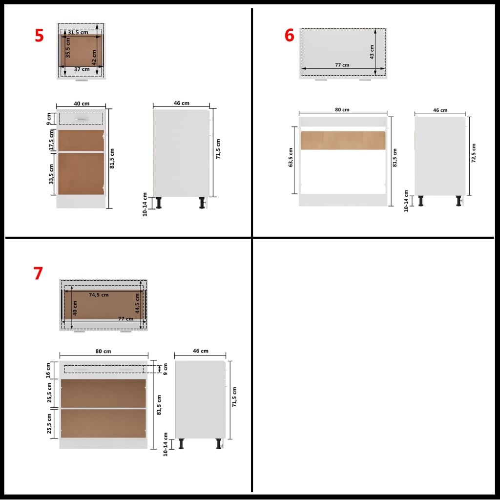 Kitchen cabinet set, 7 pc., white, wood