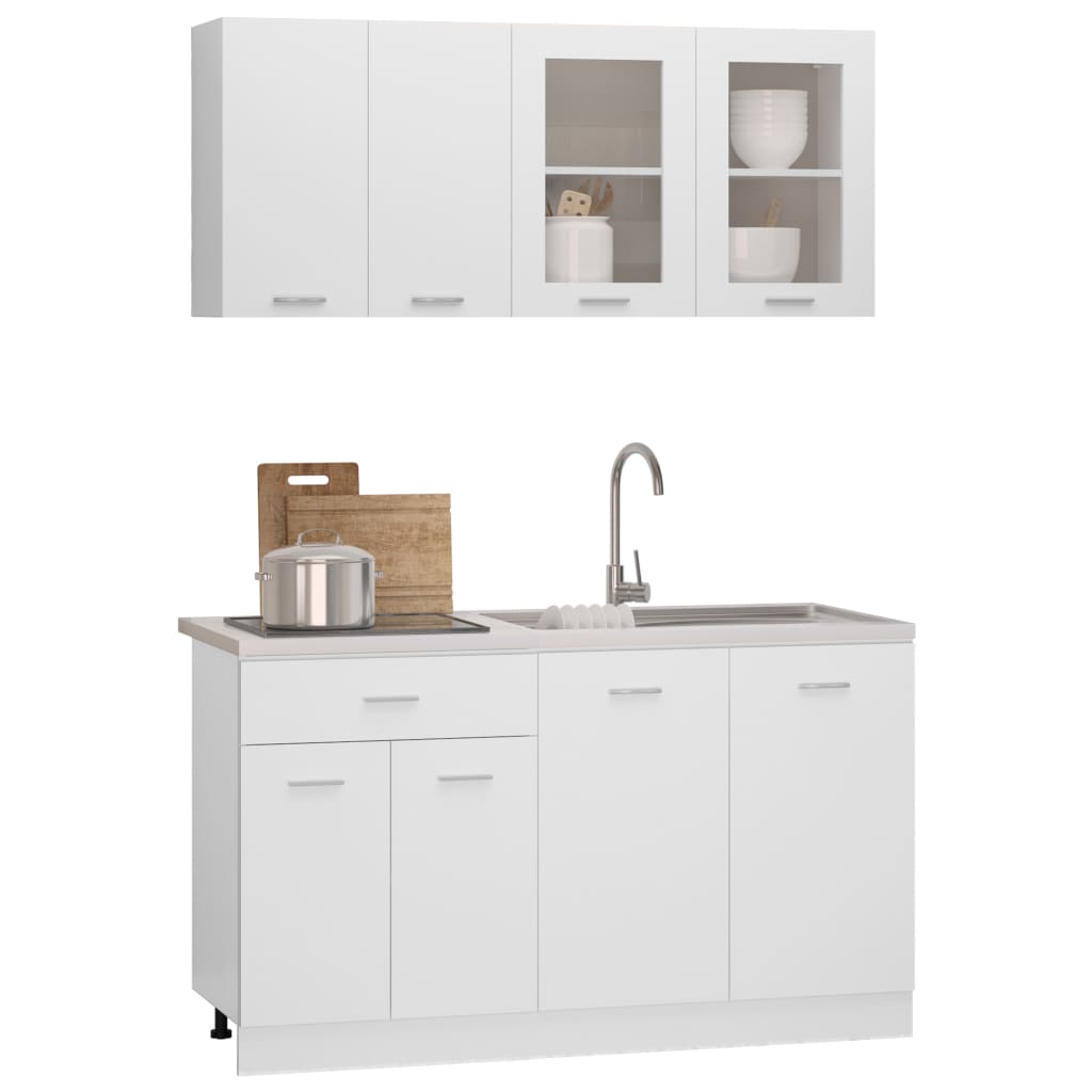 Kitchen cabinet set, 4-piece, white, wood