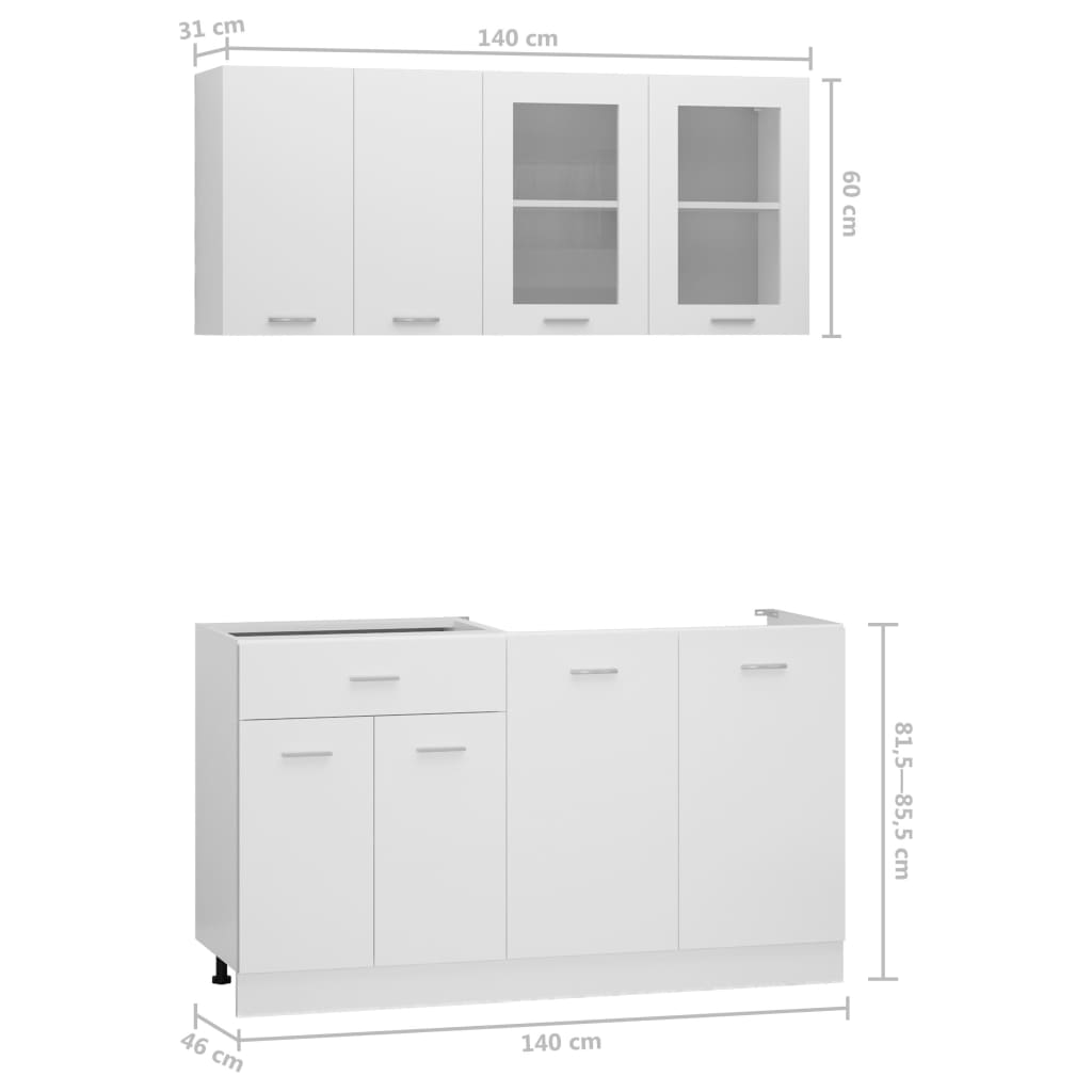 Kitchen cabinet set, 4-piece, white, wood