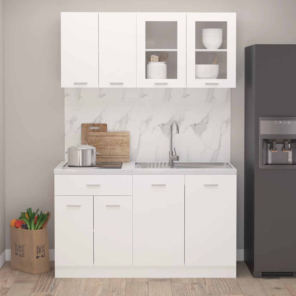 Kitchen cabinet set, 4-piece, white, wood