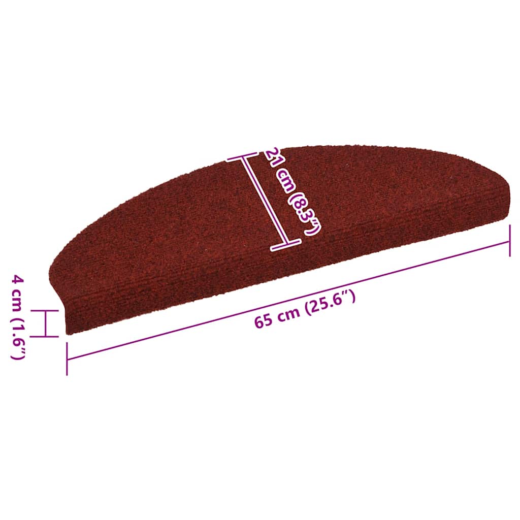 Laiptų kilimėliai, lipnūs, 5 vnt., 65x21x4 cm, bordo raudoni, pusapvaliai, dideli
