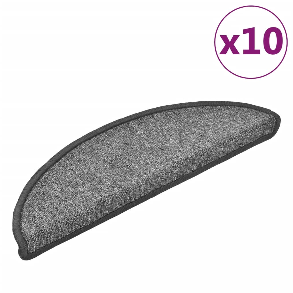 Laiptų kilimėliai, 10 vnt., 56x17x3 cm, tamsiai pilki, pusapvaliai
