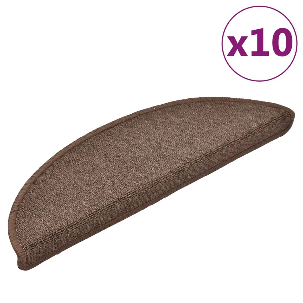 Laiptų kilimėliai, 10 vnt., 56x17x3 cm, kavos rudos spalvos, pusapvaliai