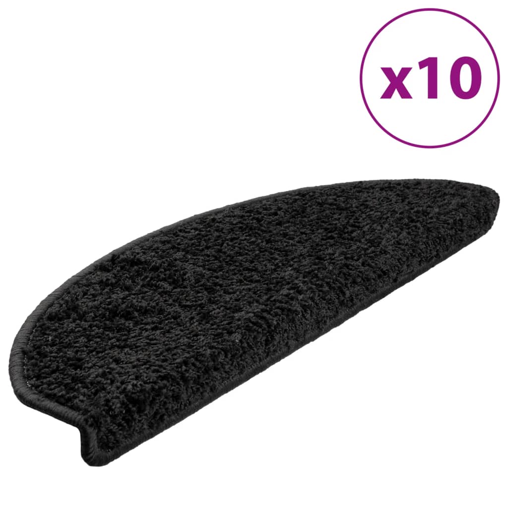 Laiptų kilimėliai, 10 vnt., juodi, 65x21x4 cm, dideli, pusapvaliai