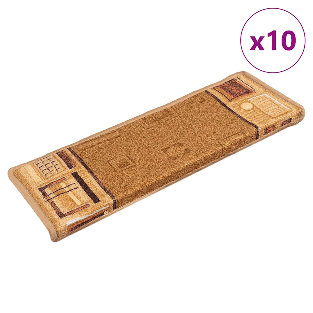 Self-adhesive stair mats, 10 pcs., sand, 65x21x4cm