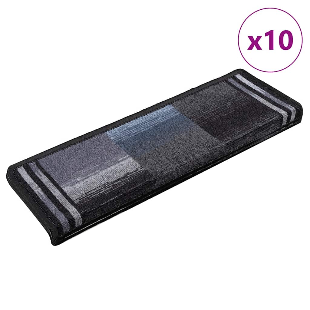 Anti-slip stair mats, 10 pcs, black and grey, 65x21x4cm