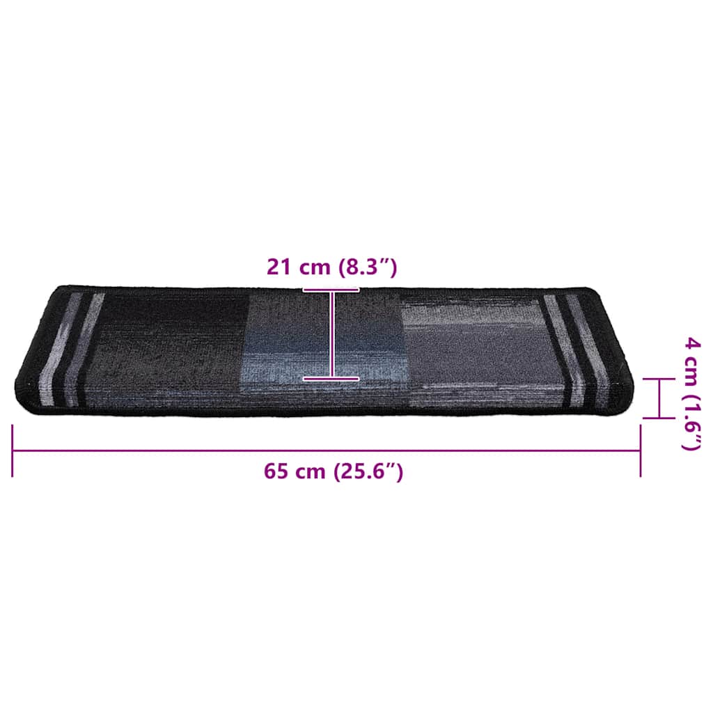 Anti-slip stair mats, 10 pcs, black and grey, 65x21x4cm
