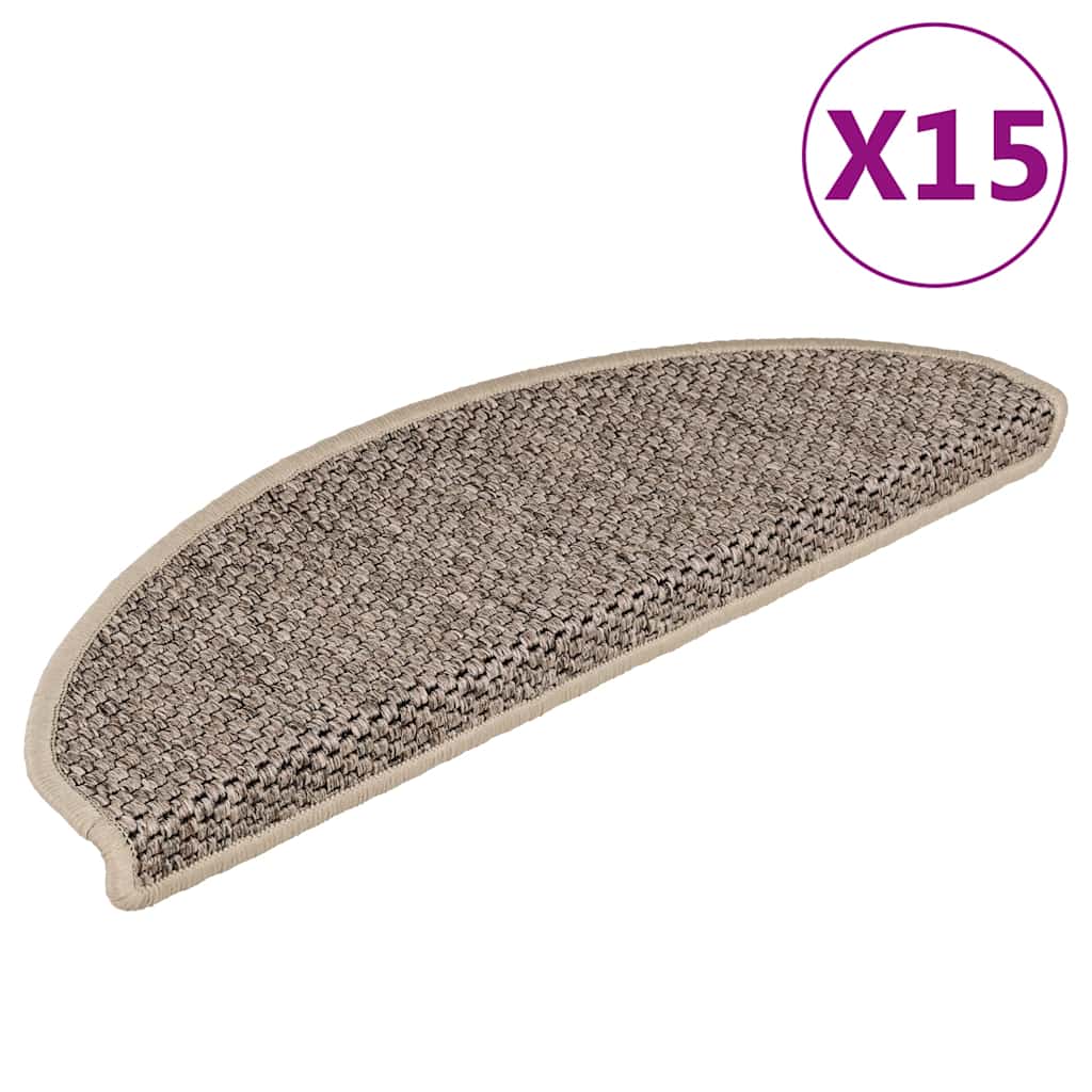 Self-adhesive stair mats, 15 pcs, dark beige, 65x21x4cm