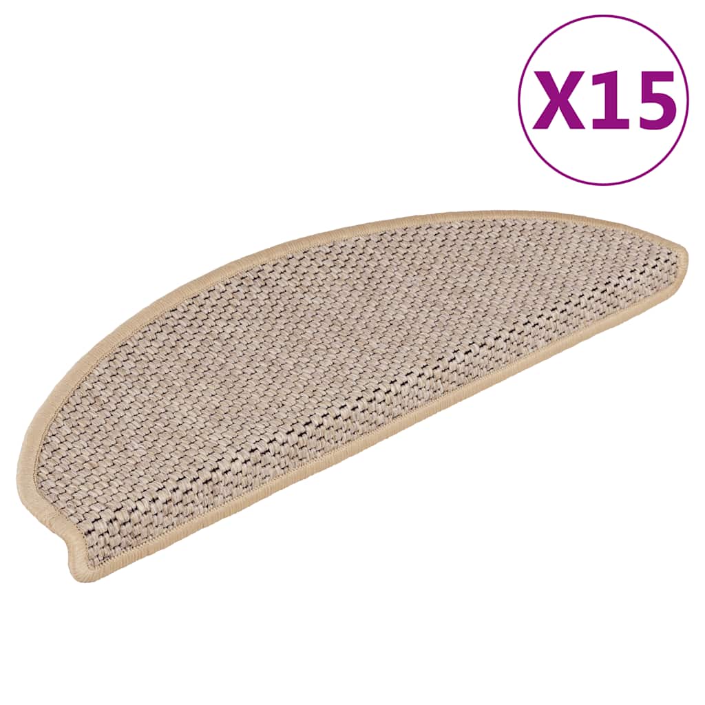 Adhesive stair mats, 15 pcs, light beige, 65x21x4cm
