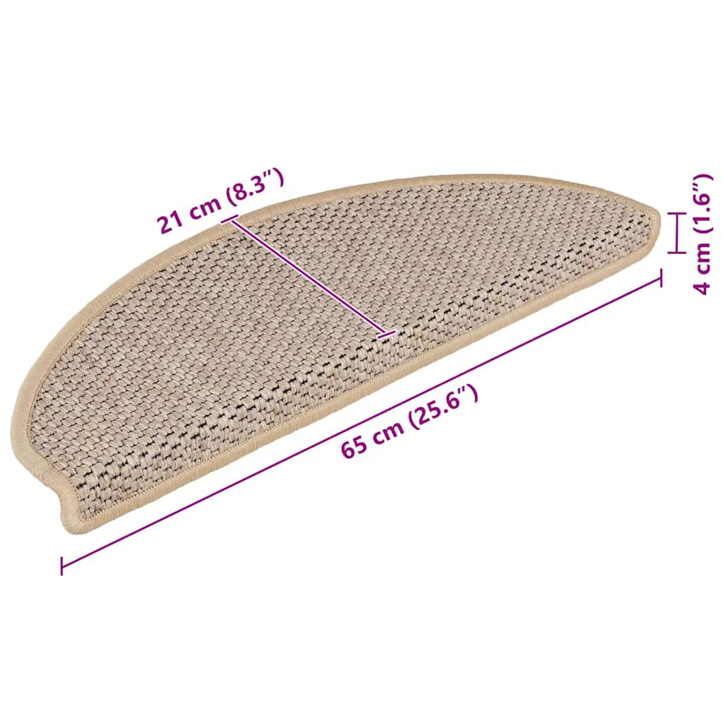 Adhesive stair mats, 15 pcs, light beige, 65x21x4cm