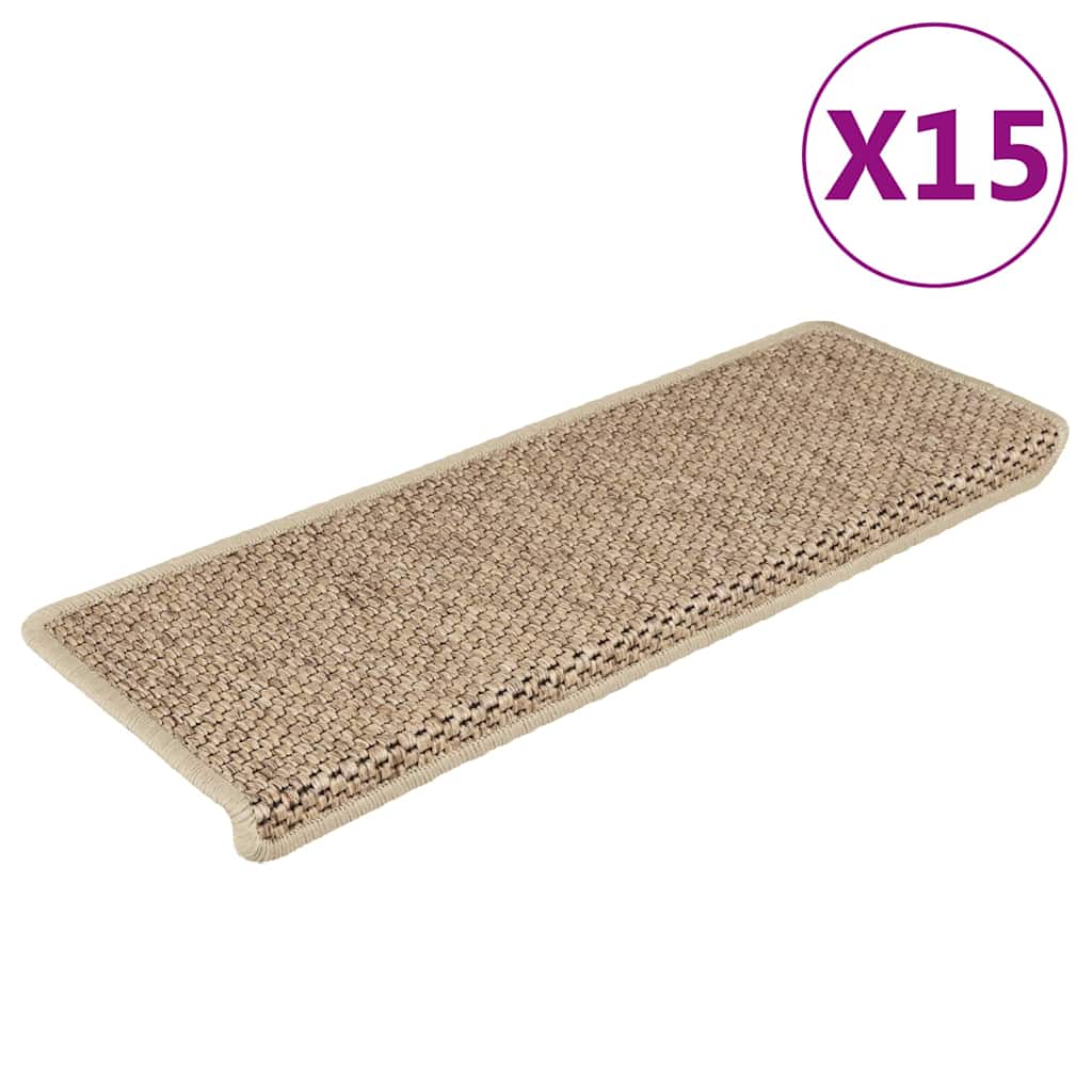 Self-adhesive stair mats, 15 pcs, beige, 65x21x4cm