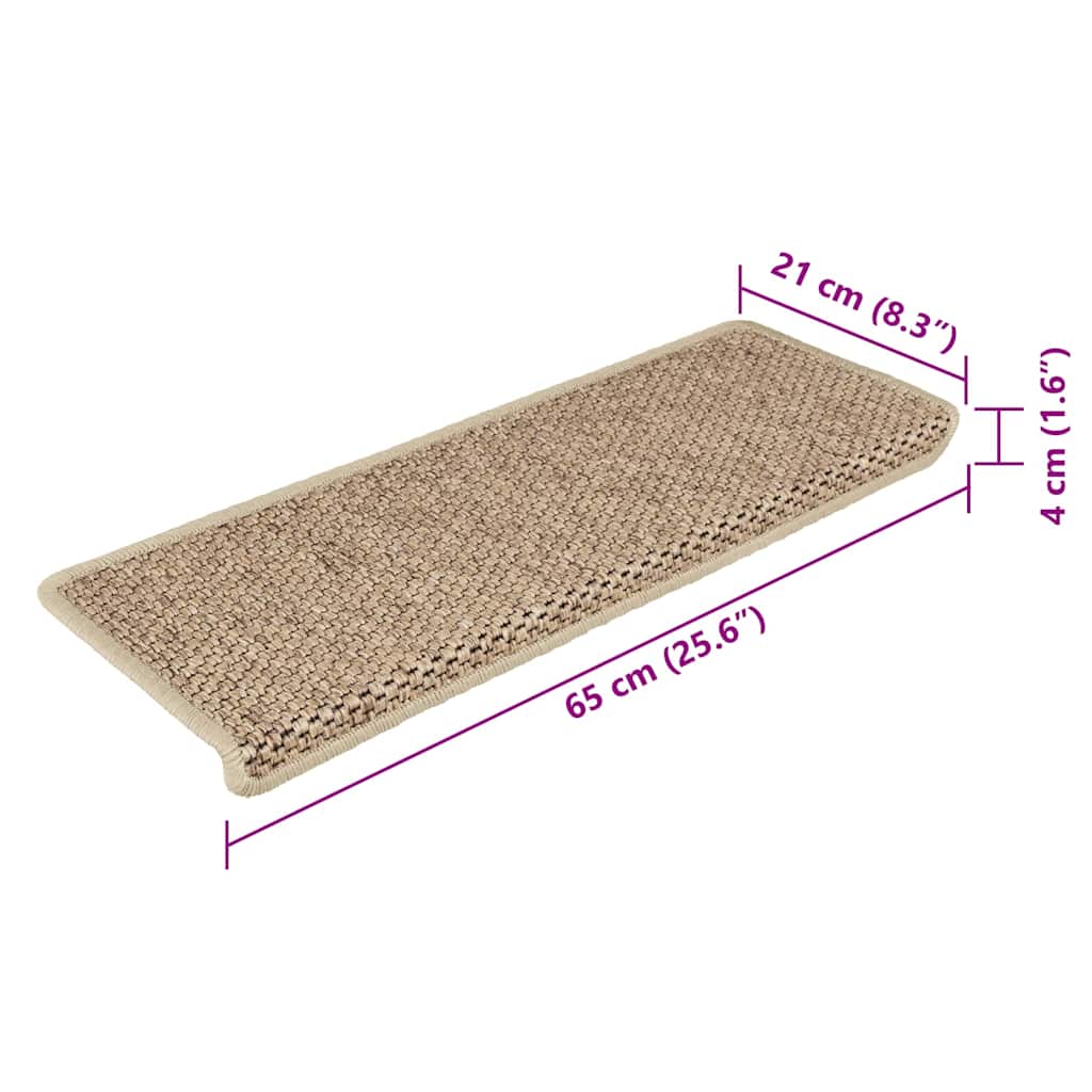 Self-adhesive stair mats, 15 pcs, beige, 65x21x4cm