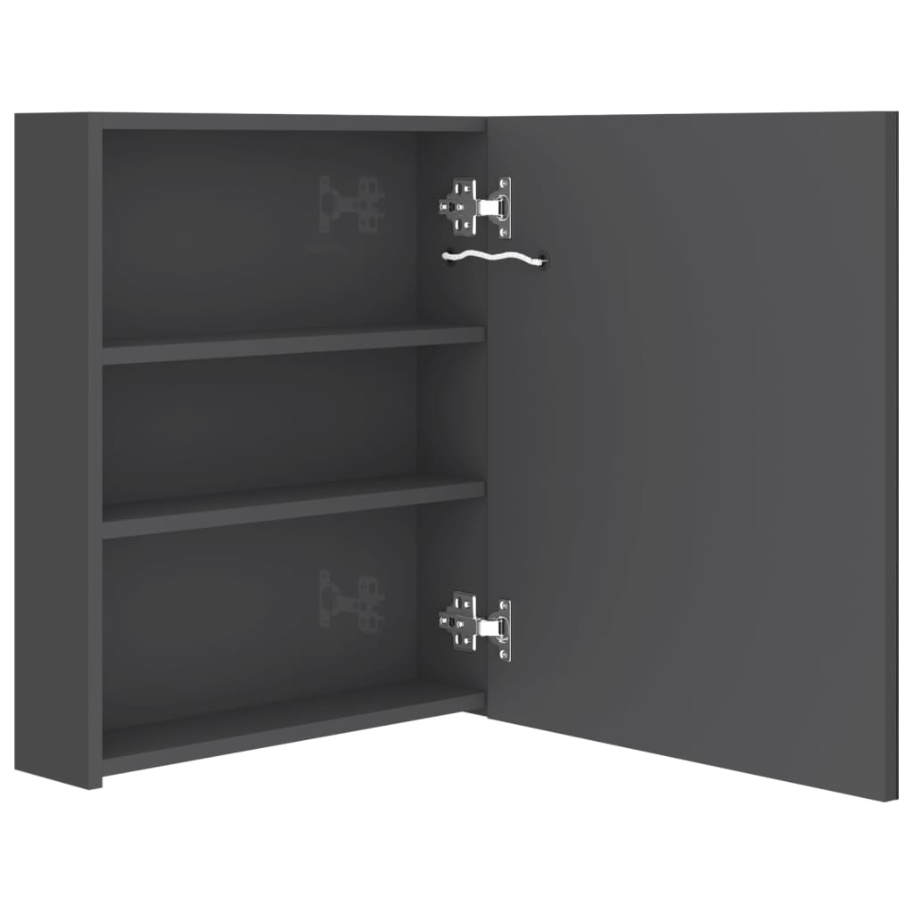 Veidrodinė vonios spintelė su LED, pilka, 50x14x60cm, blizgi