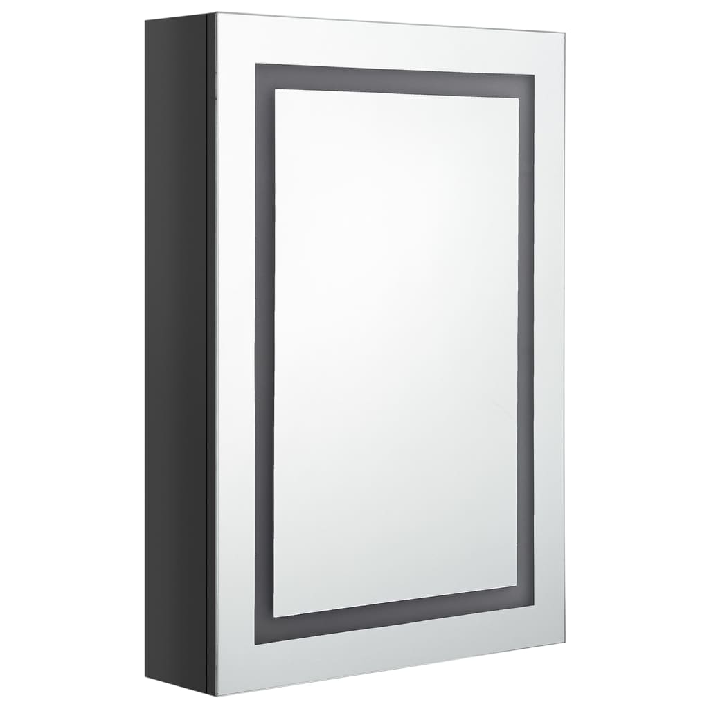 Veidrodinė vonios spintelė su LED, juoda, 50x13x70cm, blizgi