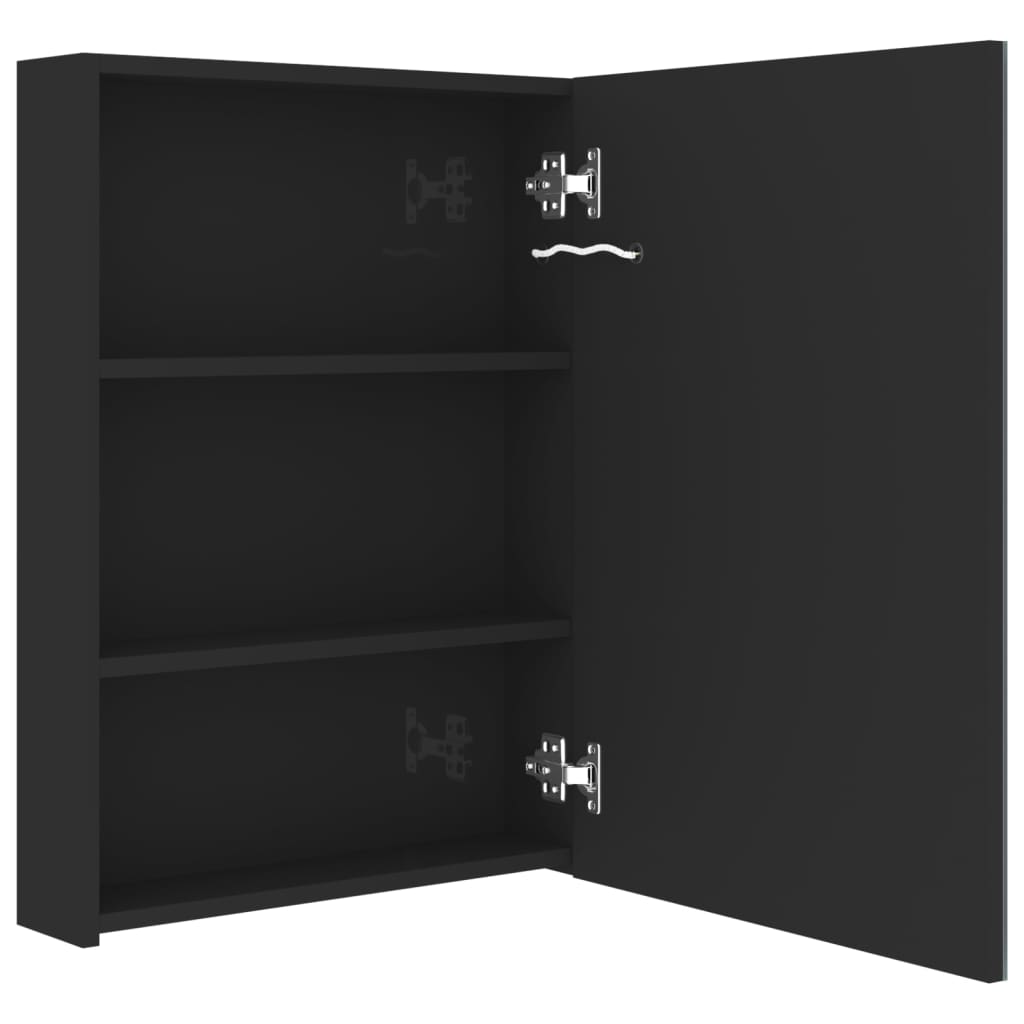 Veidrodinė vonios spintelė su LED, juoda, 50x13x70cm, blizgi