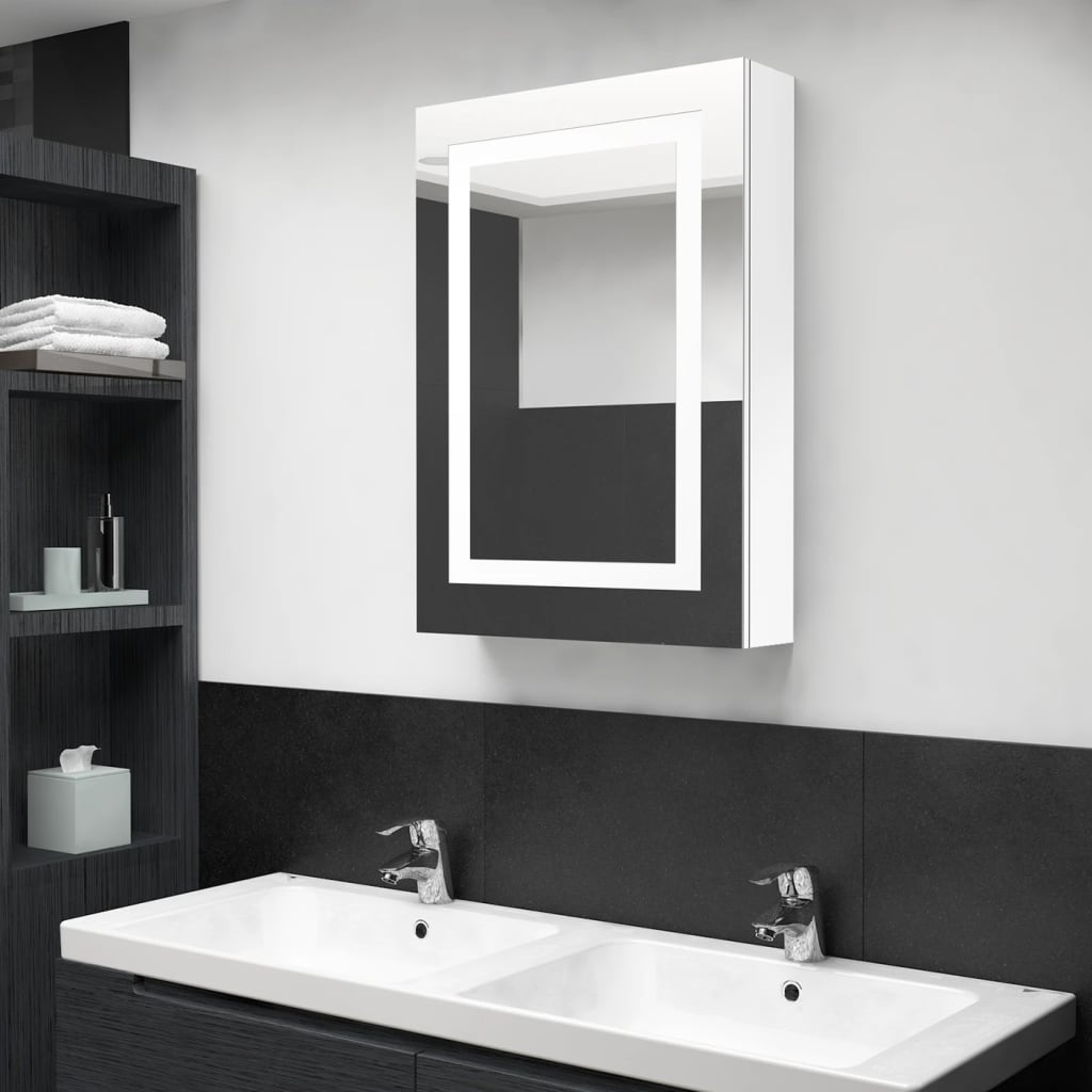 LED mirrored bathroom cabinet, white, 50x13x70cm, glossy