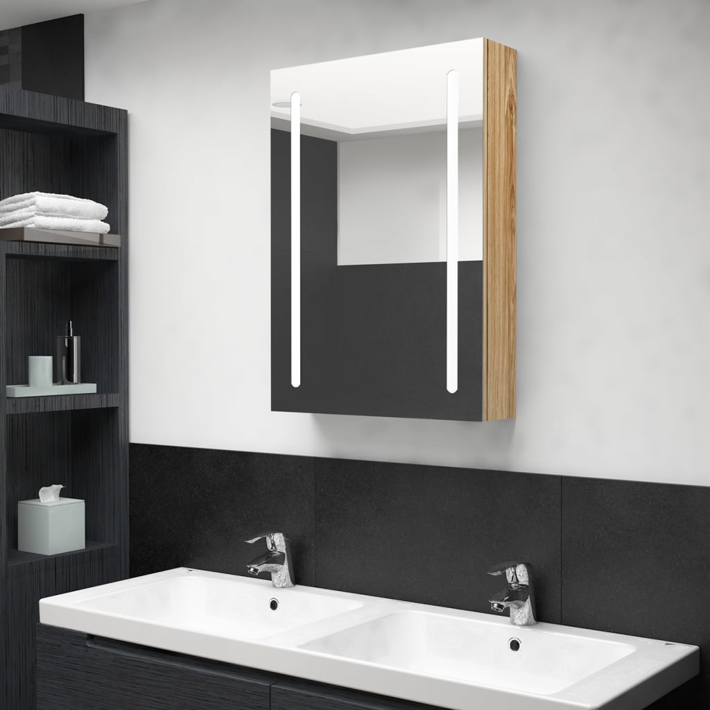 LED mirror bathroom cabinet, oak, 50x13x70cm