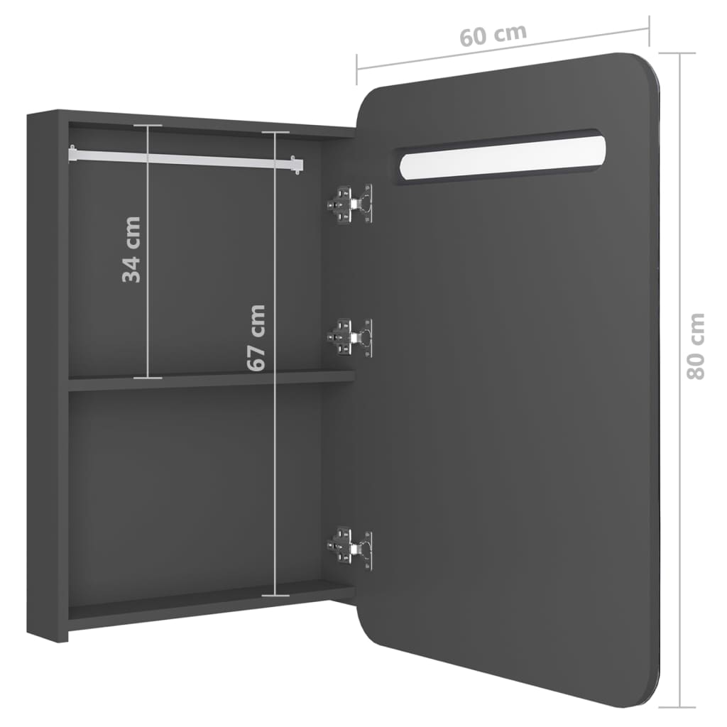 Mirror Bathroom Cabinet with LED Lighting, Grey, 60x11x80cm