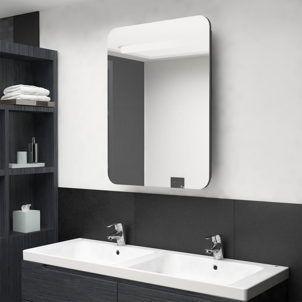 Mirror Bathroom Cabinet with LED Lighting, Grey, 60x11x80cm