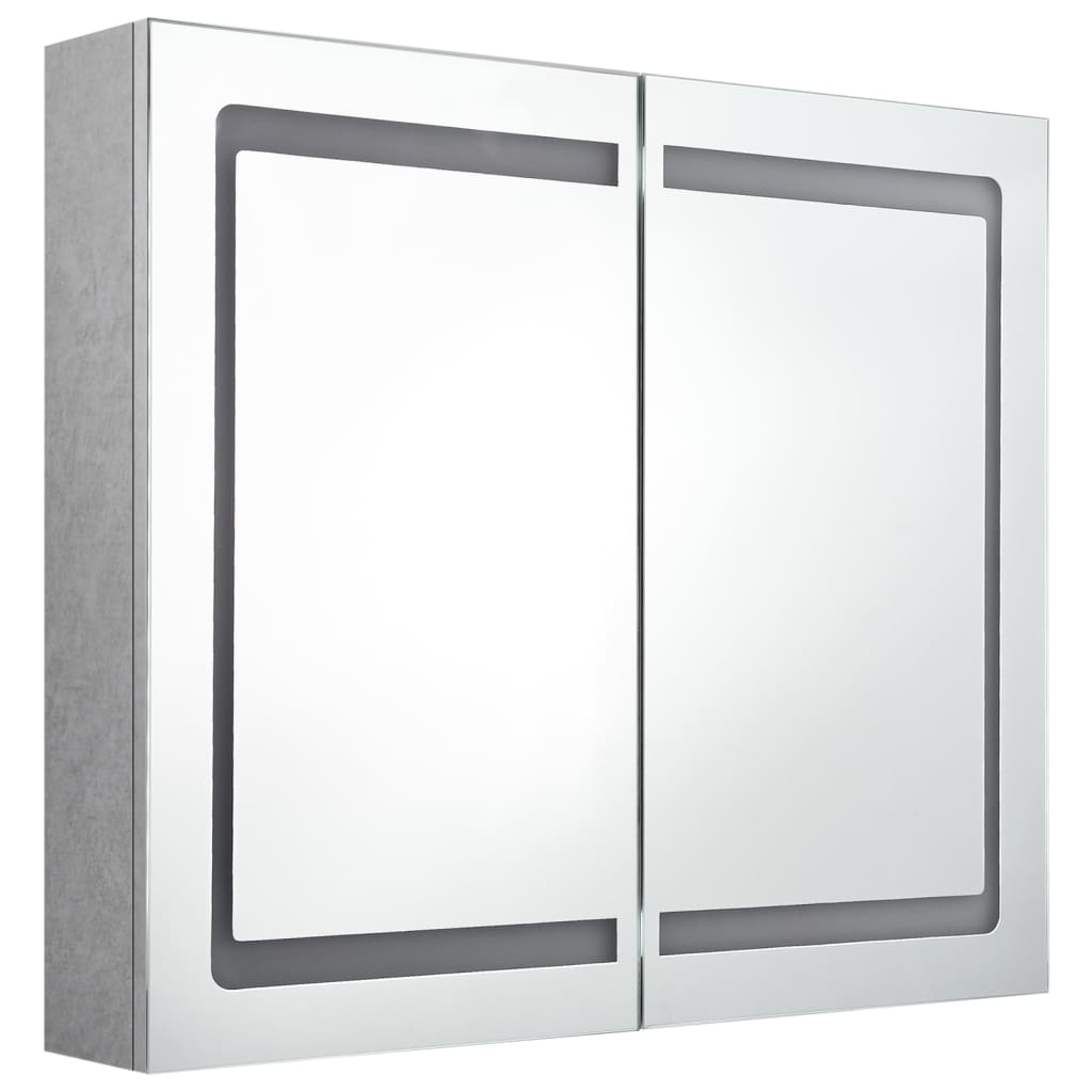 Veidrodinė vonios spintelė su LED, betono pilka, 80x12x68cm