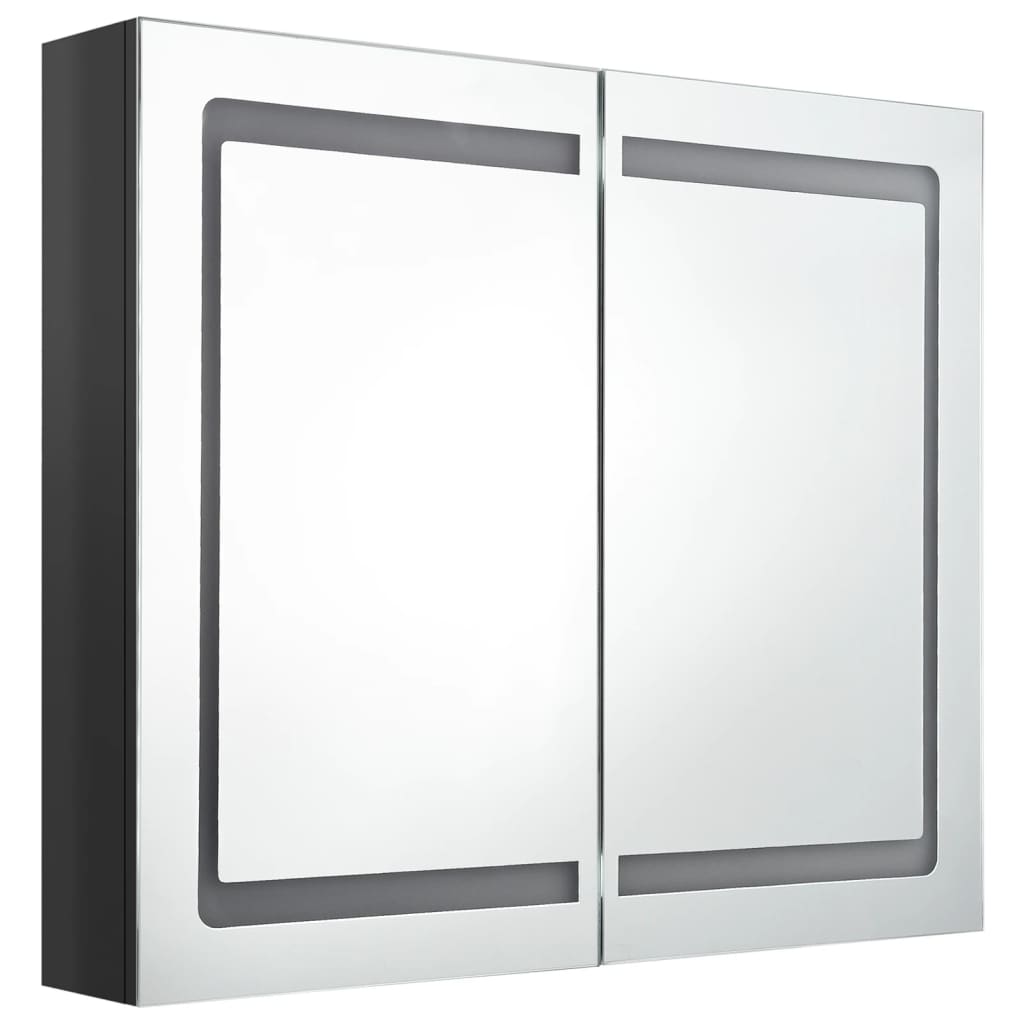 Veidrodinė vonios spintelė su LED, juoda, 80x12x68cm, blizgi