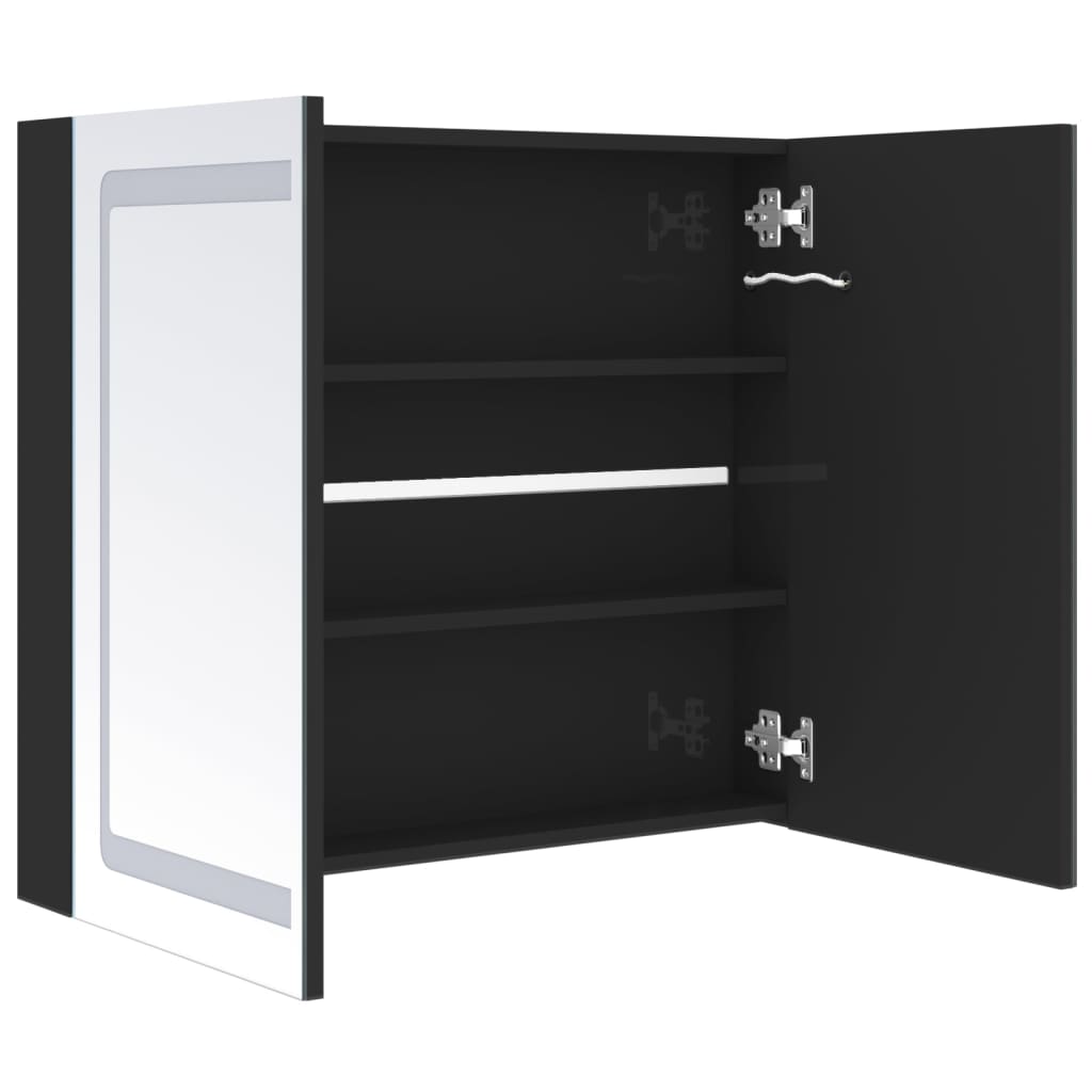 Veidrodinė vonios spintelė su LED, juoda, 80x12x68cm, blizgi