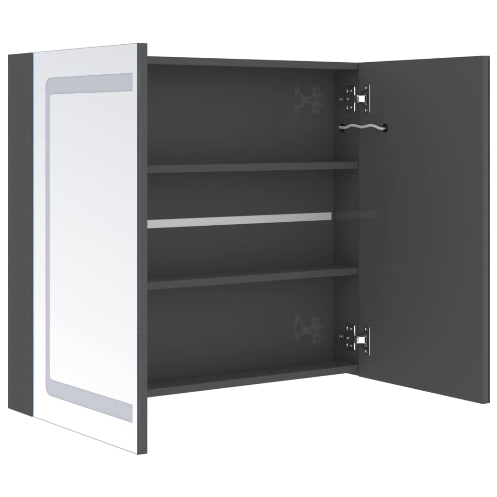 Spoguļa vannas istabas skapītis ar LED, pelēks, 80x12x68cm, spīdīgs