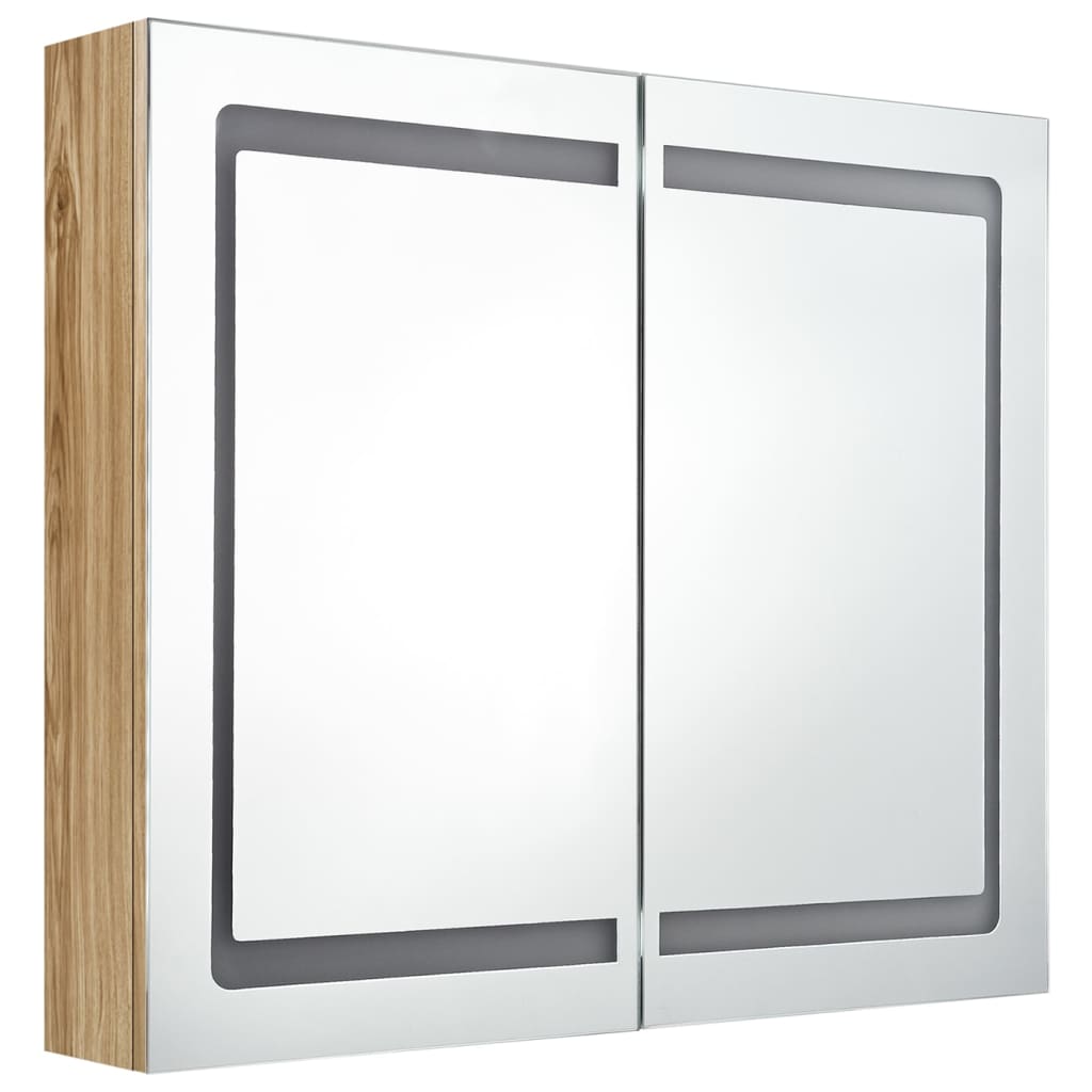 Spoguļskapītis vannasistabai ar LED, ozolkoks, 80x12x68cm