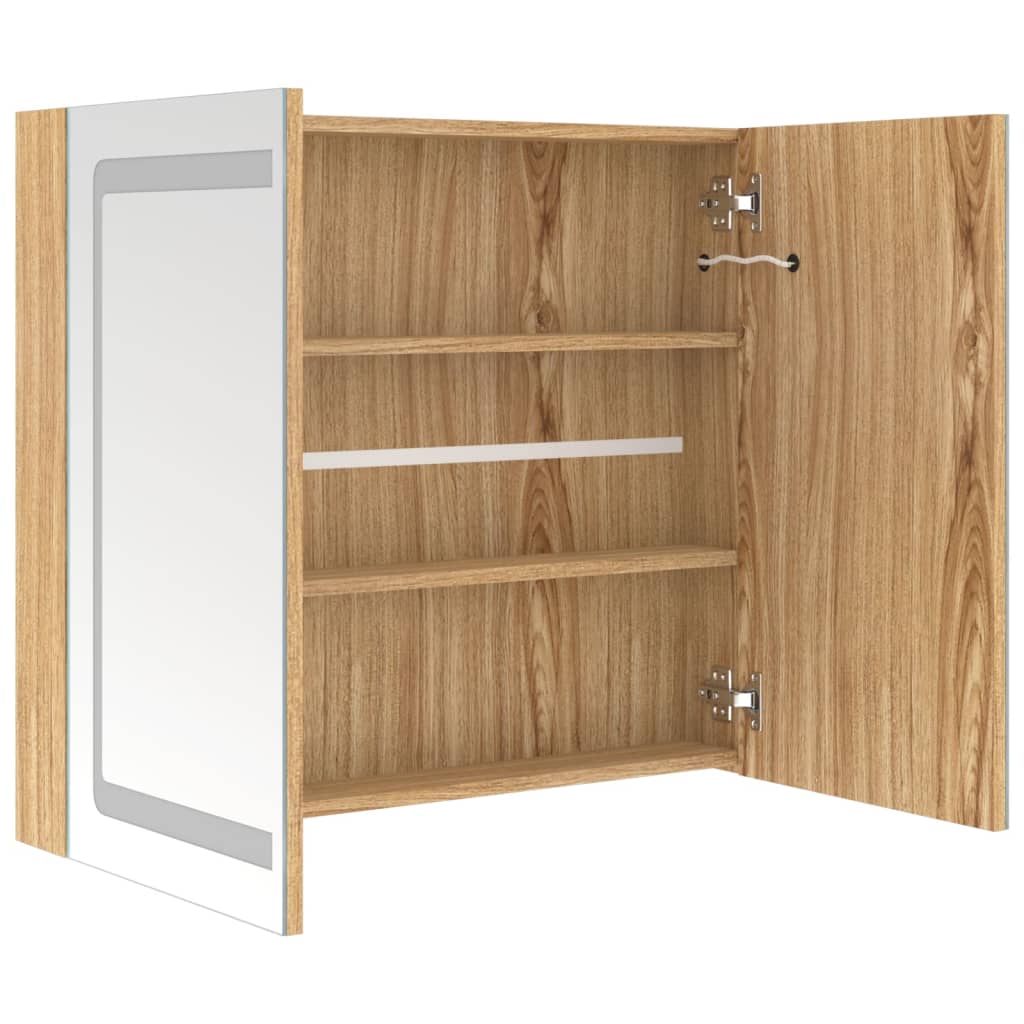 Spoguļskapītis vannasistabai ar LED, ozolkoks, 80x12x68cm