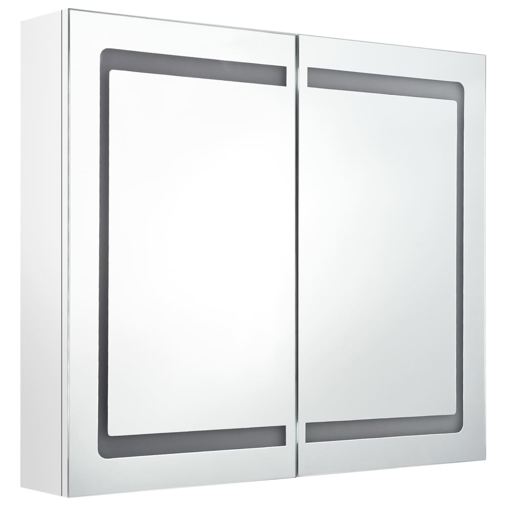 Veidrodinė vonios spintelė su LED, balta, 80x12x68cm, blizgi