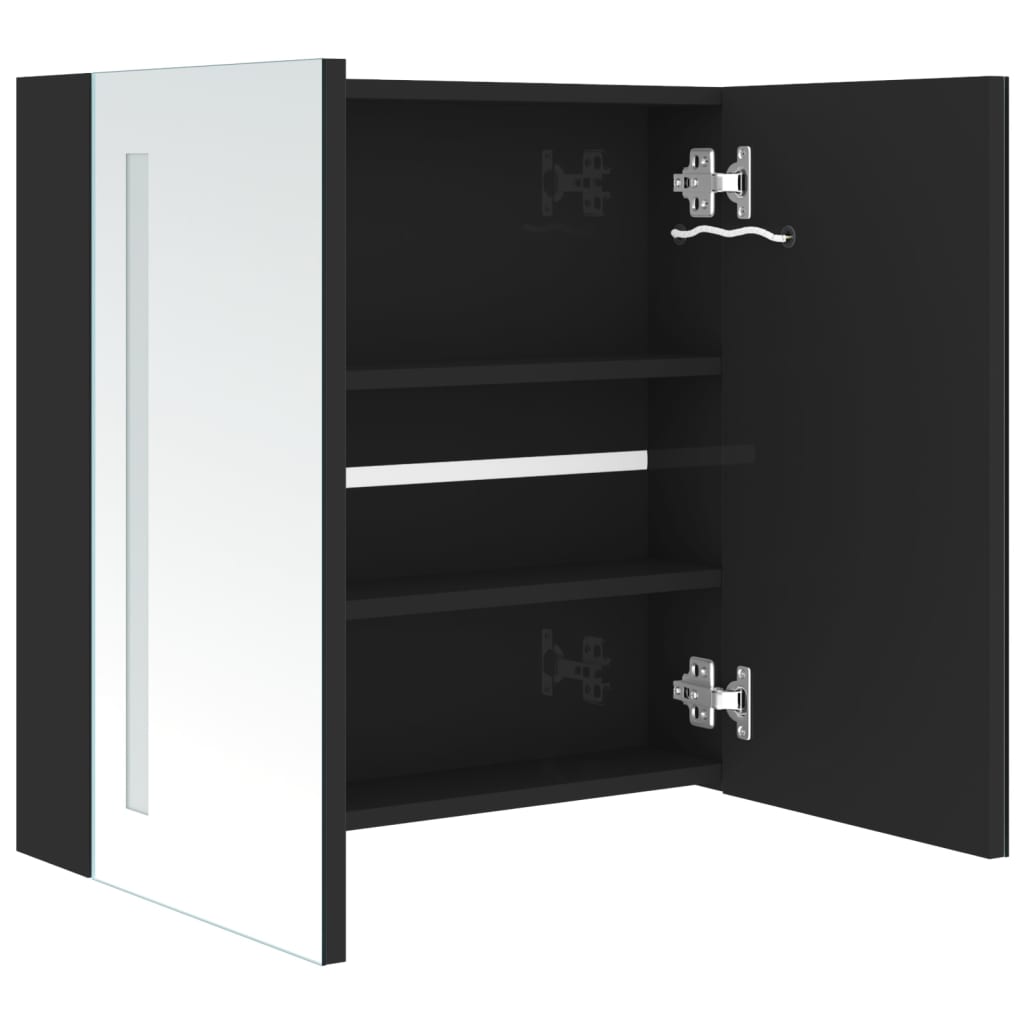 Spoguļskapītis vannasistabai ar LED apgaismojumu, melns, 62x14x60cm