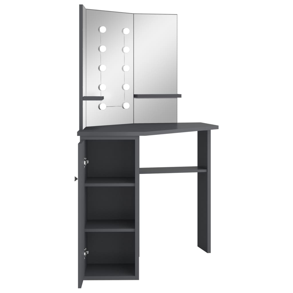 Kampinis kosmetinis staliukas su LED, pilkas, 111x54x141,5cm