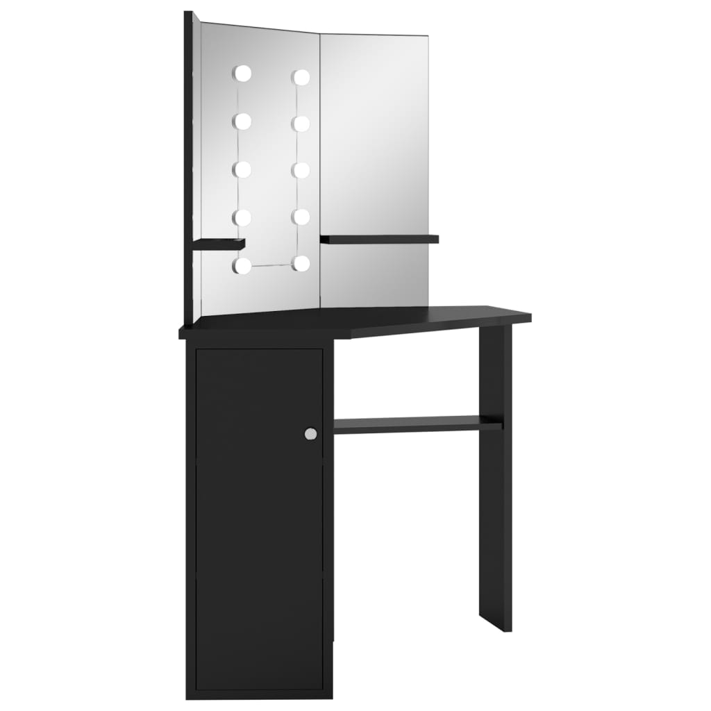 Corner Vanity Table with LED, Black, 111x54x141.5cm
