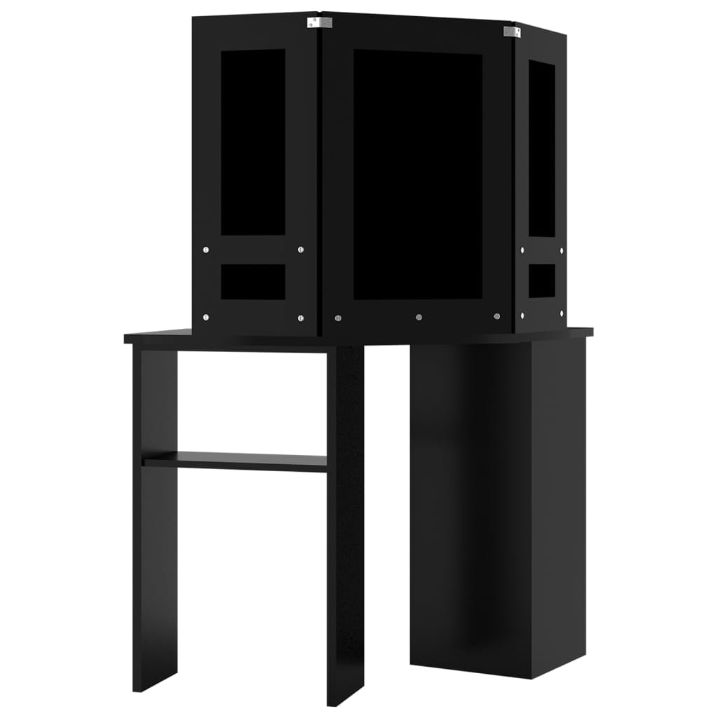 Corner Vanity Table with LED, Black, 111x54x141.5cm