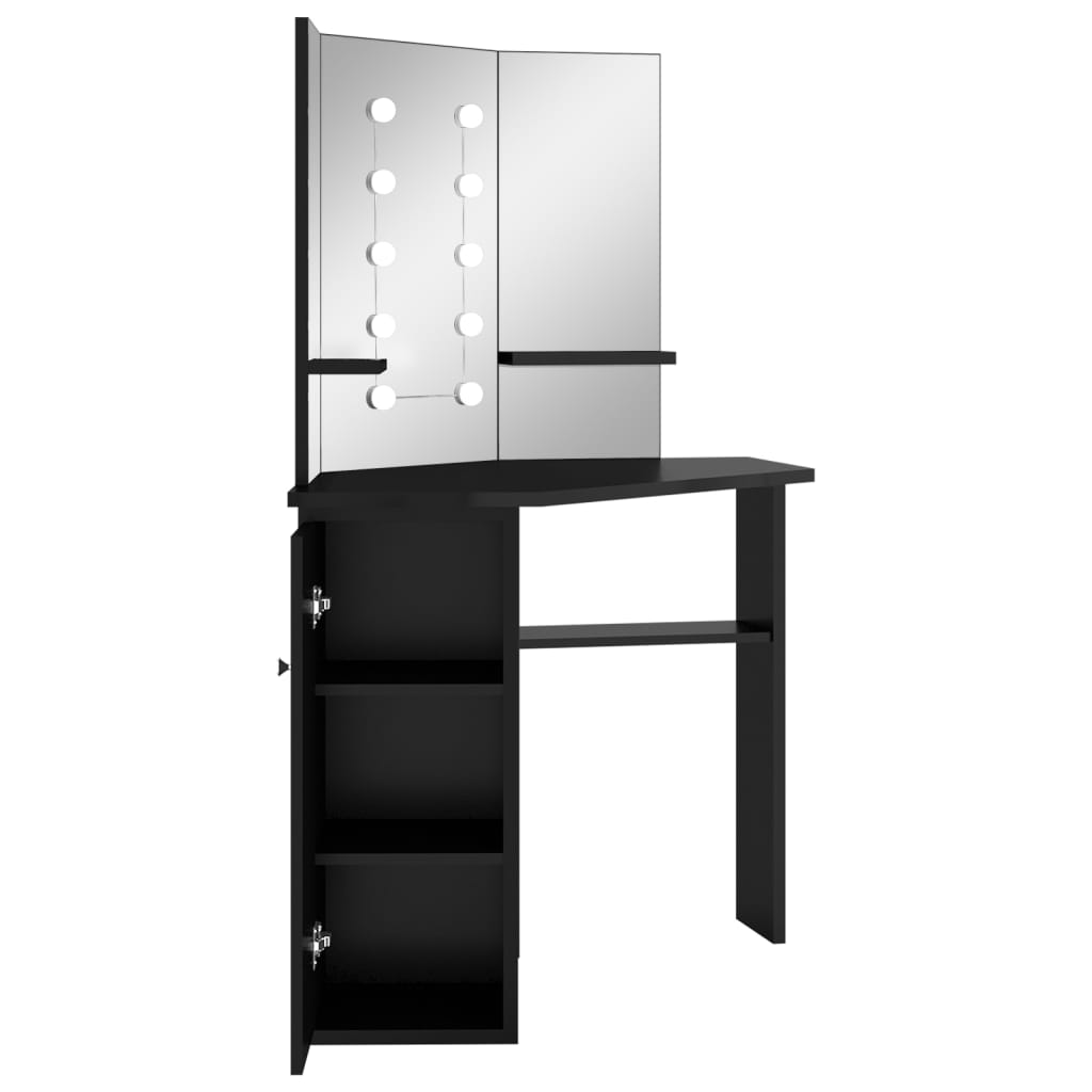 Corner Vanity Table with LED, Black, 111x54x141.5cm