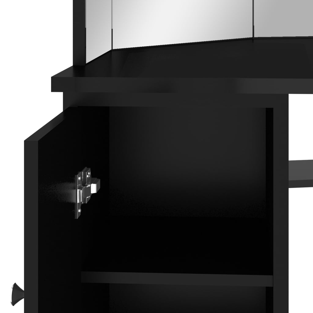 Corner Vanity Table with LED, Black, 111x54x141.5cm