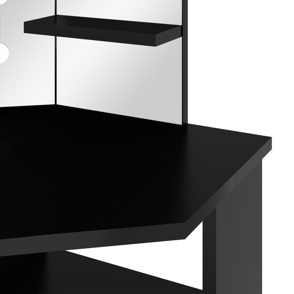 Corner Vanity Table with LED, Black, 111x54x141.5cm