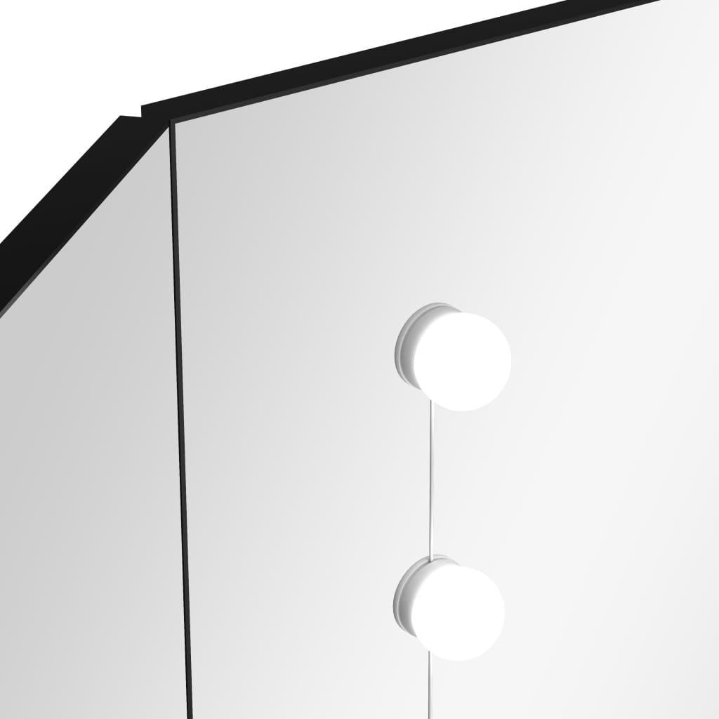 Corner Vanity Table with LED, Black, 111x54x141.5cm