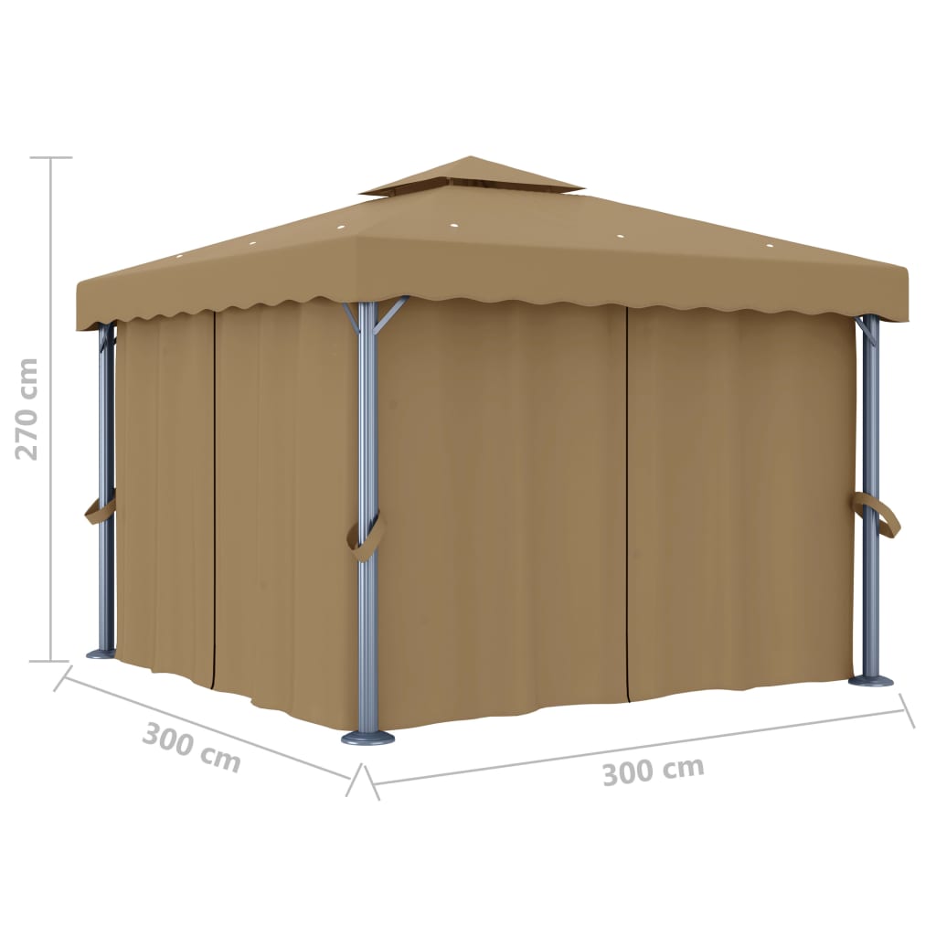 Lapene ar aizkariem BIRCH, taupe, 3x3m