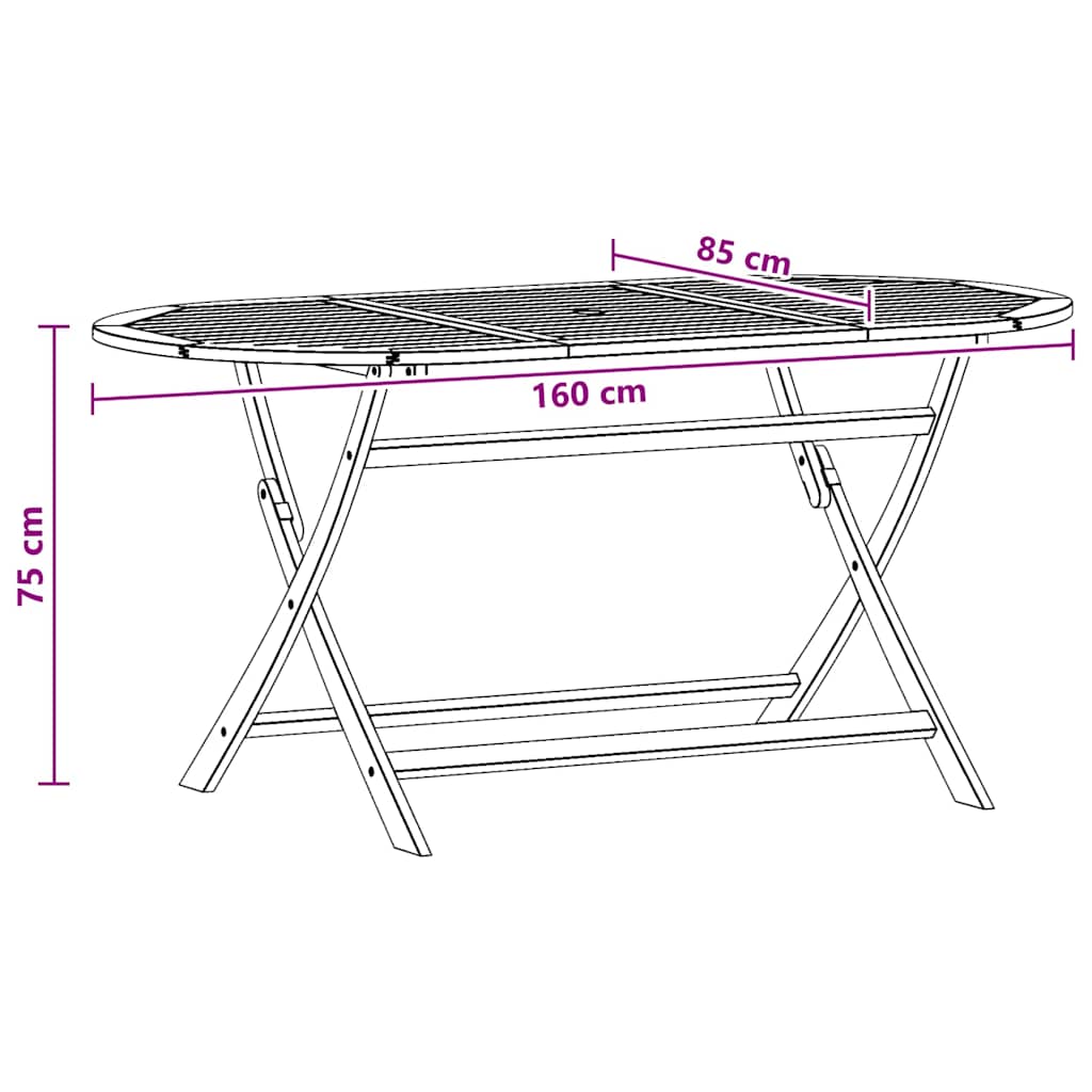 Foldable garden table, 160x85x75cm, solid eucalyptus