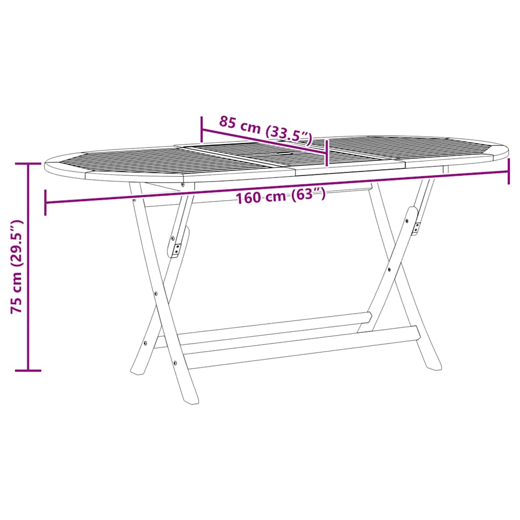 Foldable garden table, 160x85x75cm, solid eucalyptus