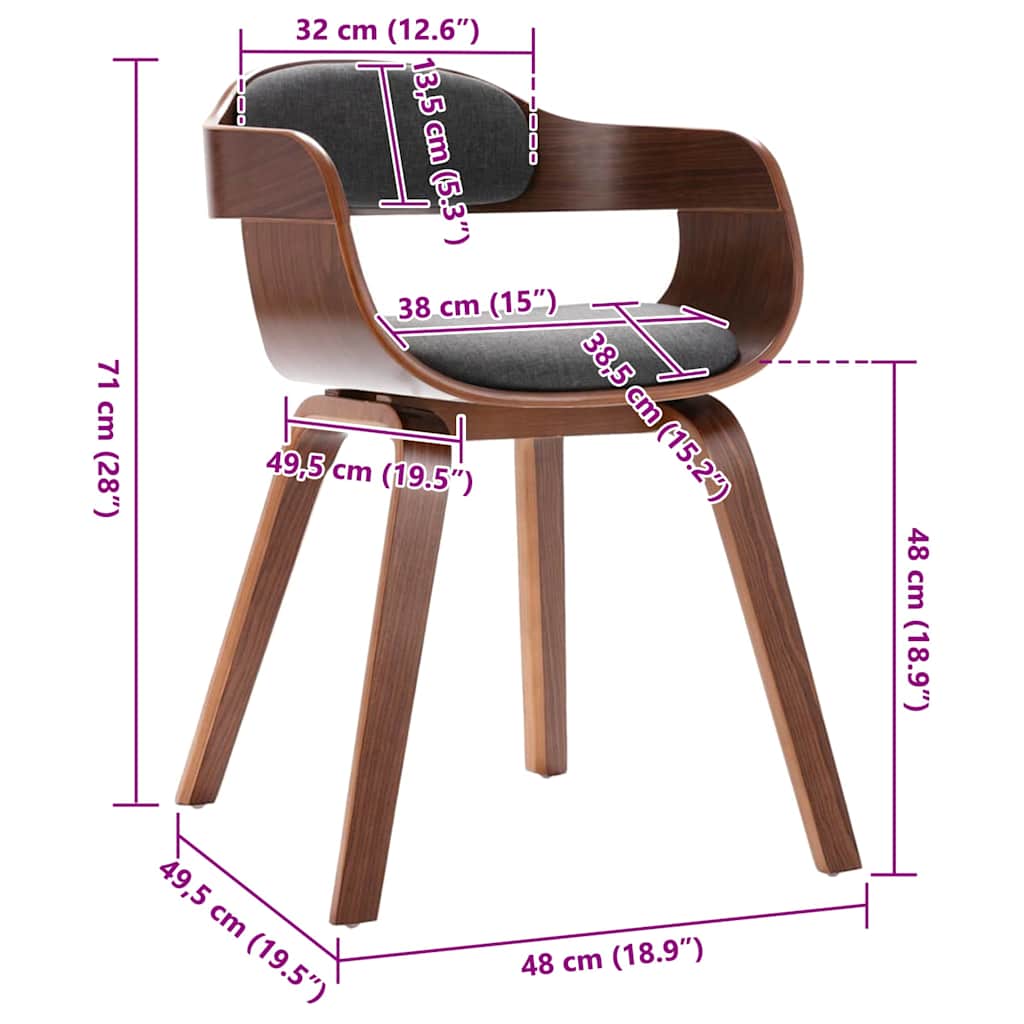 Dining chair, dark gray, bentwood and fabric