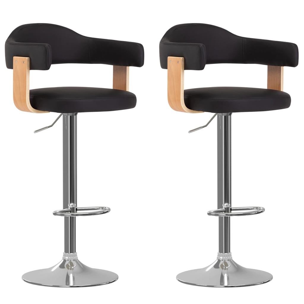 Bar Stools, 2 pcs, Black, Bentwood/Artificial Leather