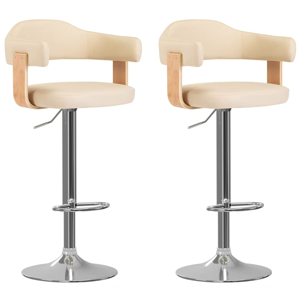 Bar stools, 2 pcs., cream, bentwood/faux leather