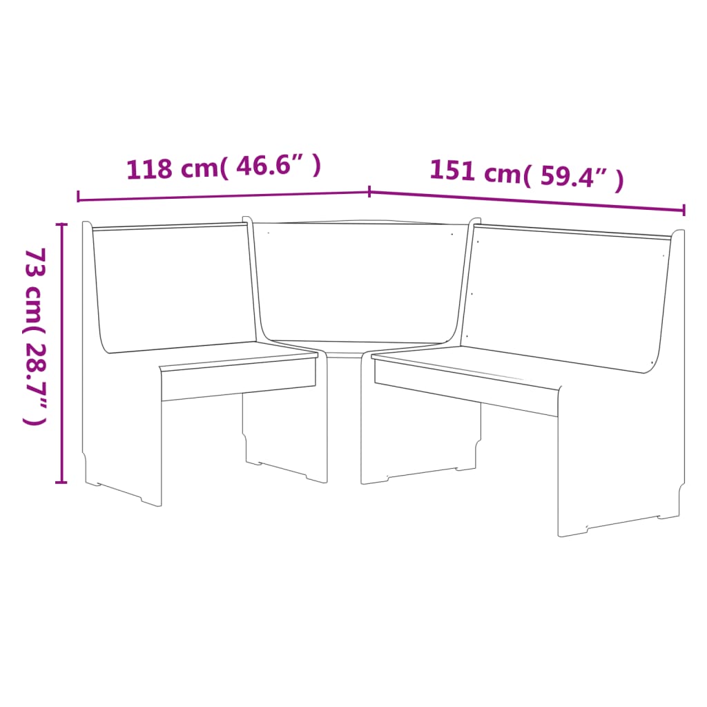 Corner bench REINE, honey brown/white, 151cm, pine