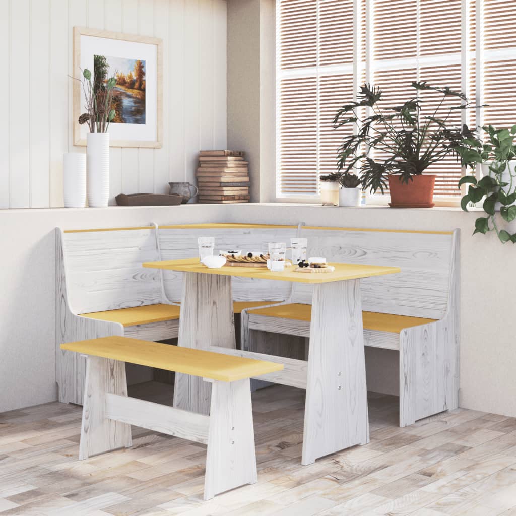 Corner bench REINE, honey brown/white, 151cm, pine