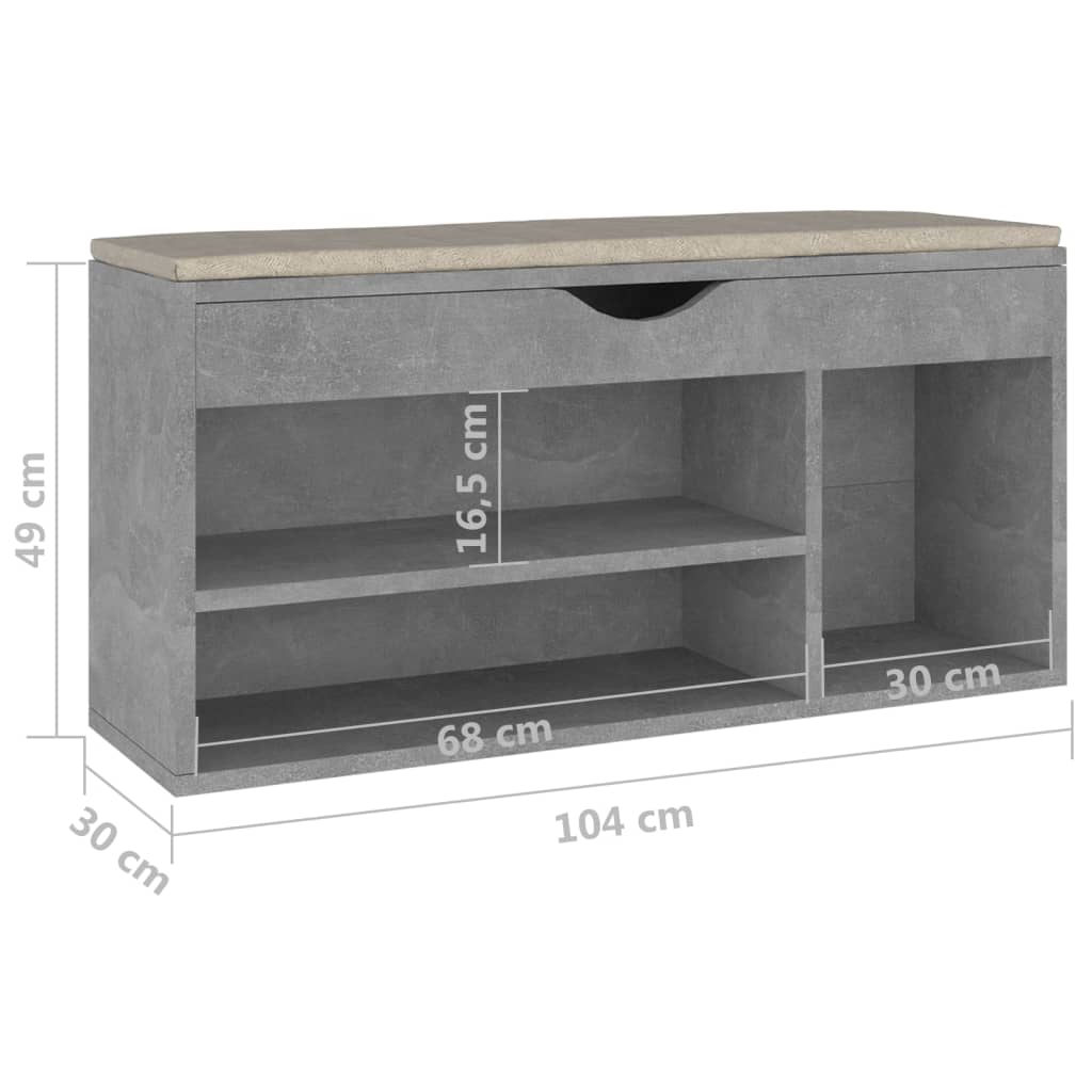 Shoe bench with cushion, concrete, 104x30x49cm, wood