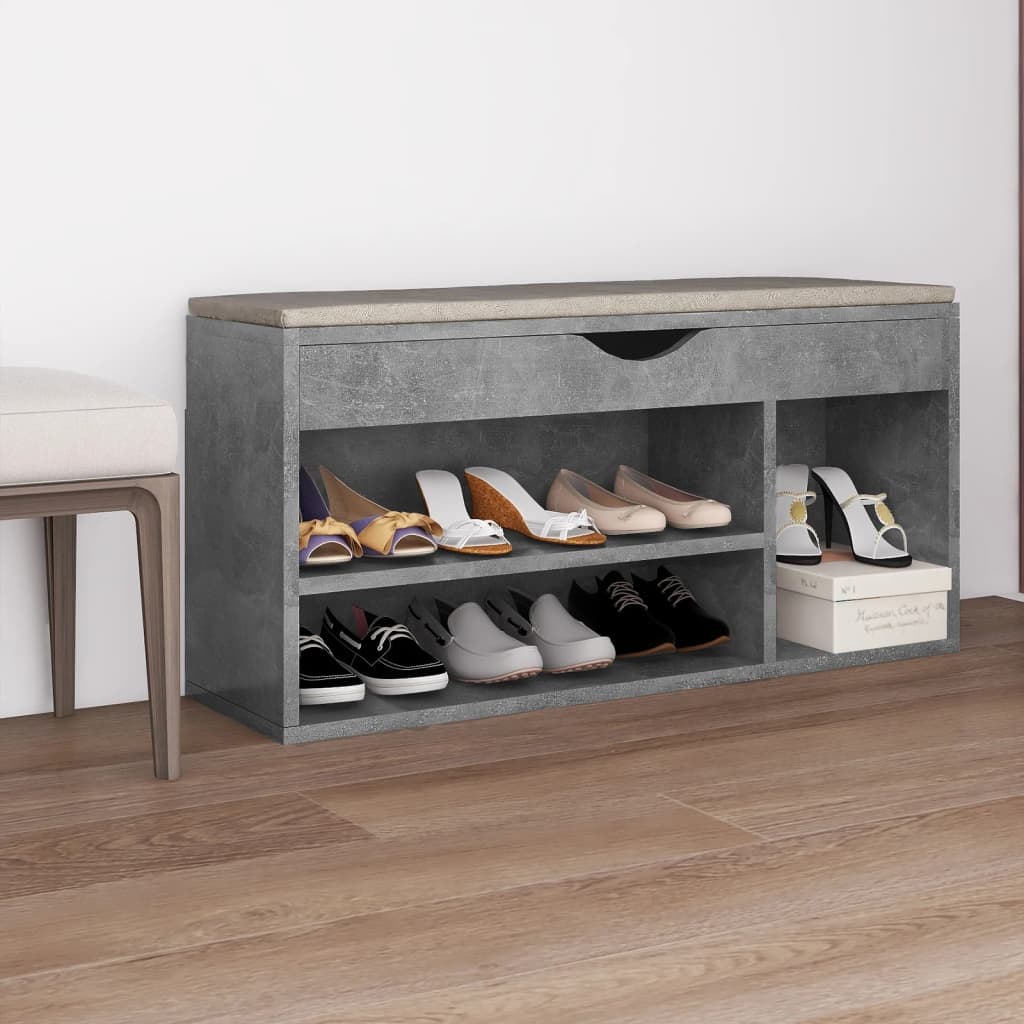 Shoe bench with cushion, concrete, 104x30x49cm, wood